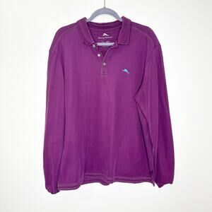 Tommy Bahama Mens Long Sleeve Polo Shirt Quarter Button Cotton Purple Size L